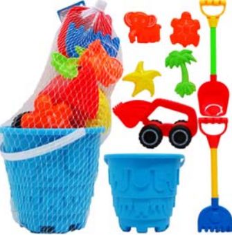 9 Sets of 7" Beach Toy Bucket W/ 7pc Acss