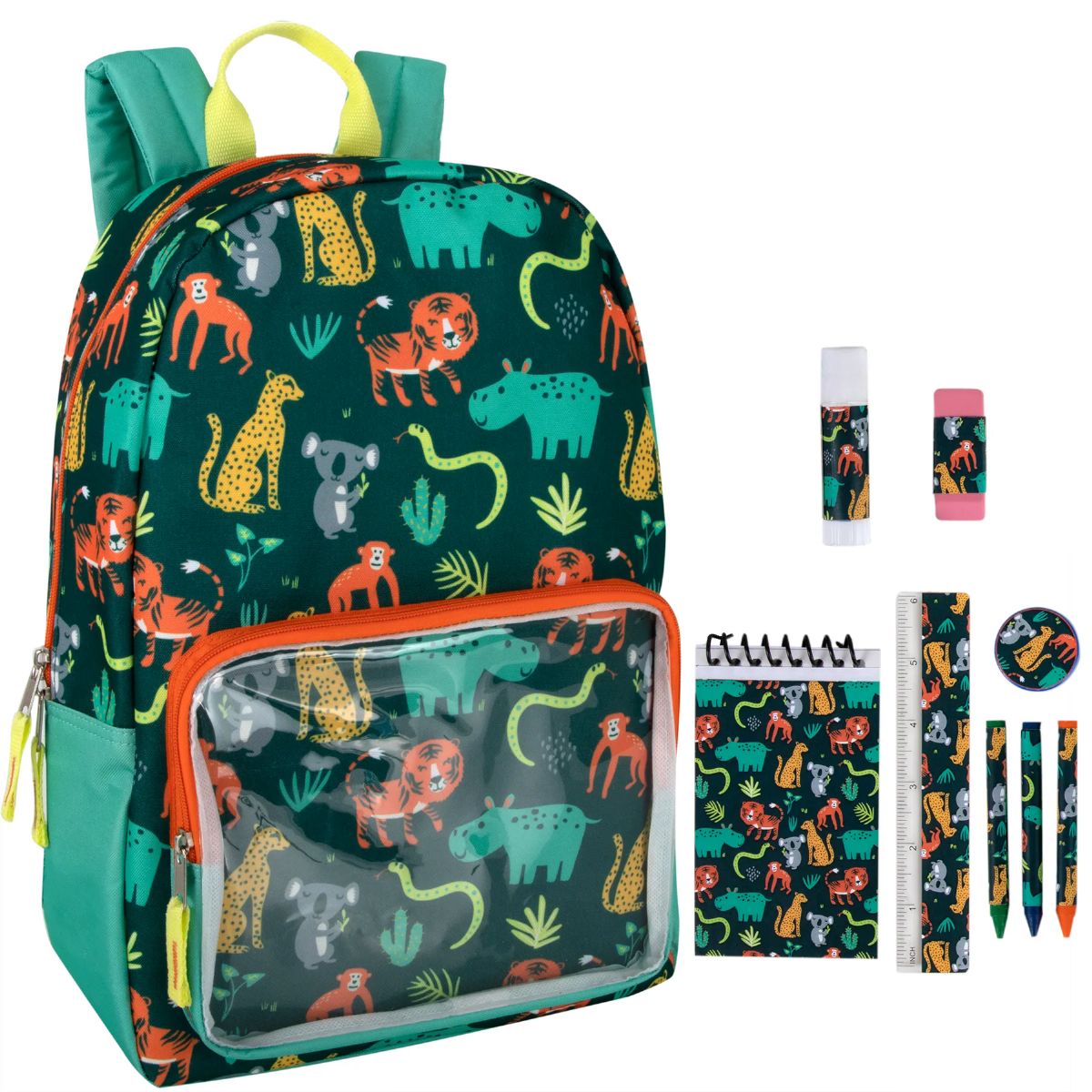 24 Wholesale 17 Inch Jungle Backpack And 9 Piece School Supply Kit