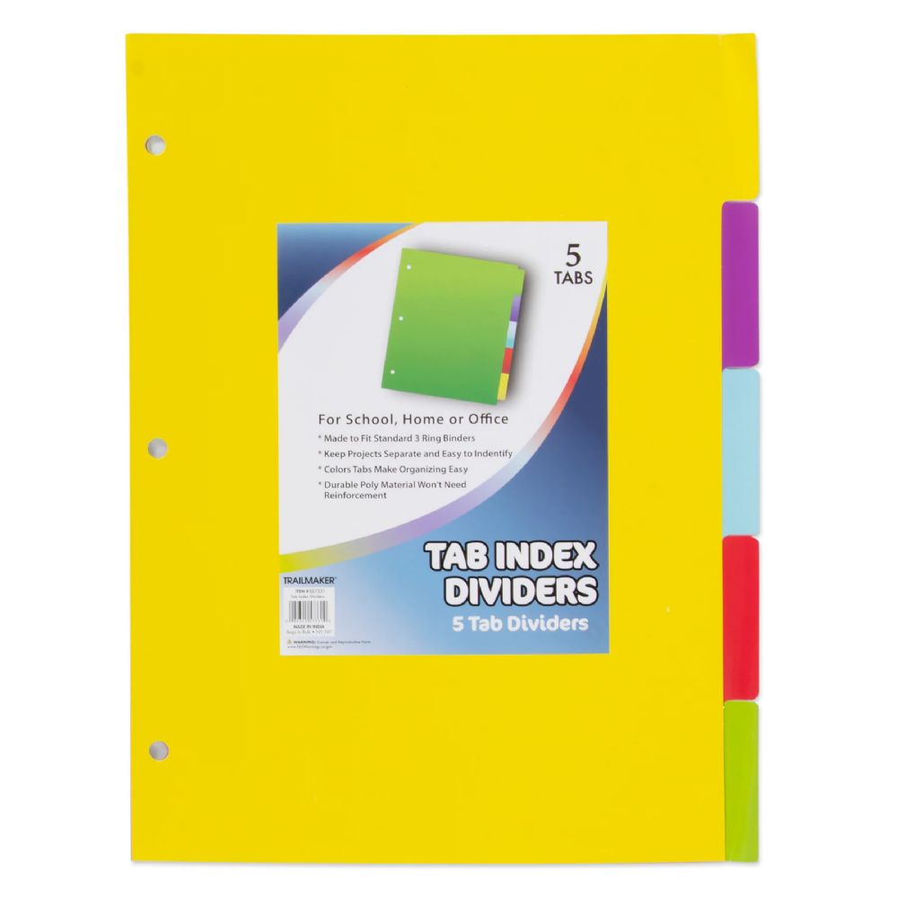 100 Pieces of 5 Pack Tab Index Dividers