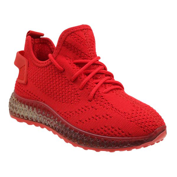 12 Pairs Big Kid's Clear Sole Knitted Jogger Red - Boys Sneakers