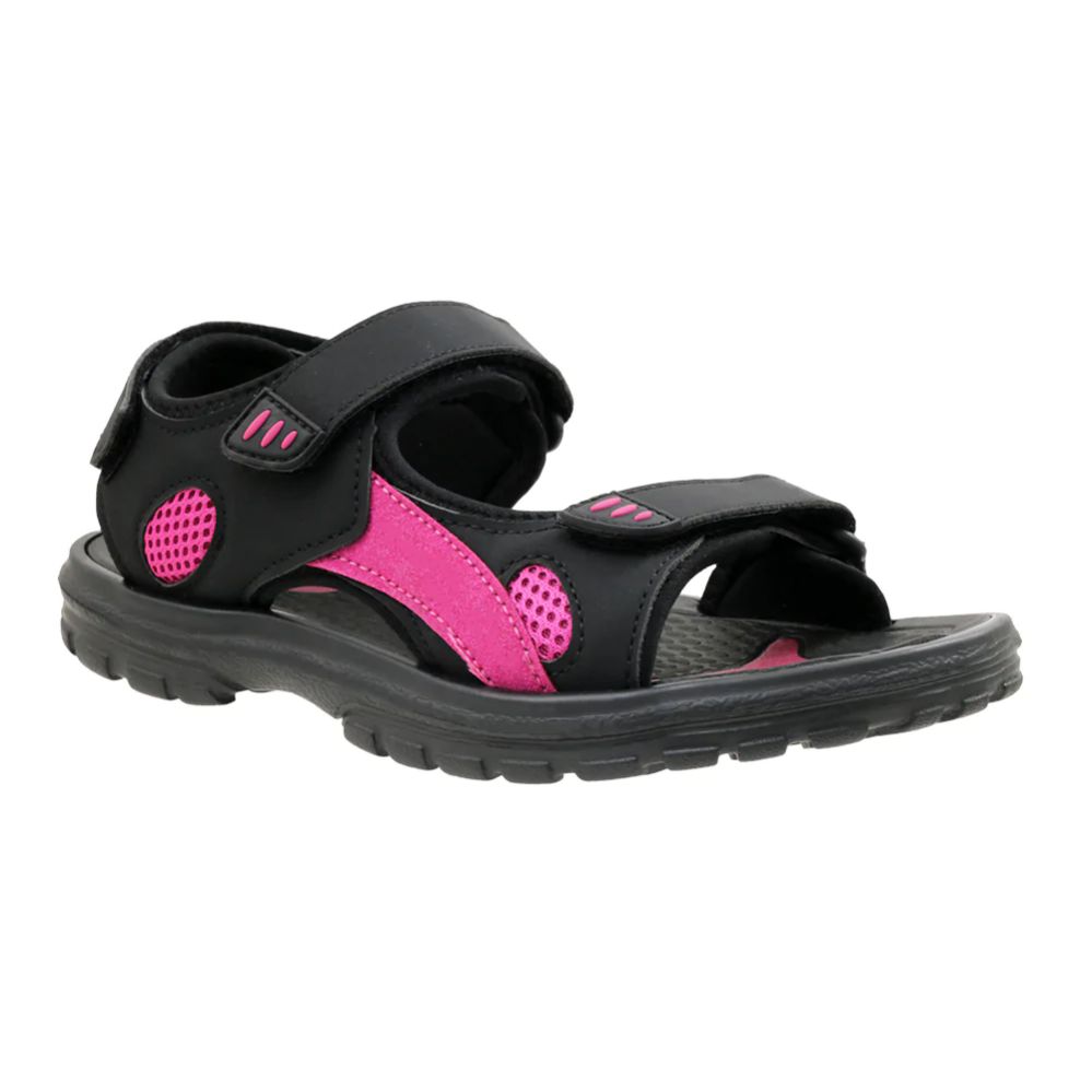 12 Wholesale Girls Active Sandals In Black And Fuschia