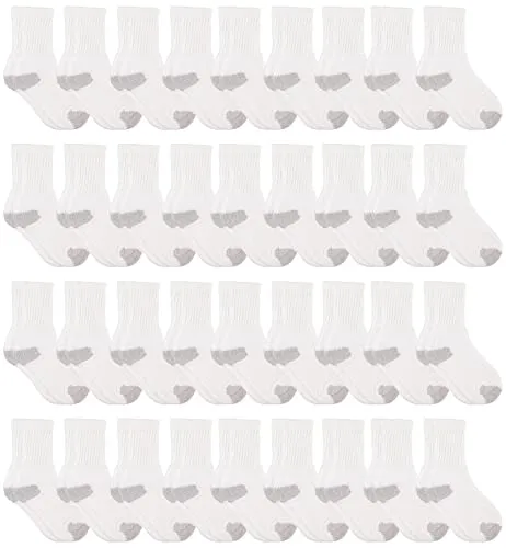 36 Pairs of Yacht & Smith Kid's Cotton Terry Cushioned White With Gray Heel/toe Crew Socks