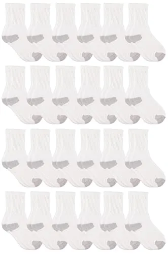 24 Pairs of Yacht & Smith Kid's Cotton Terry Cushioned White With Gray Heel/toe Crew Socks