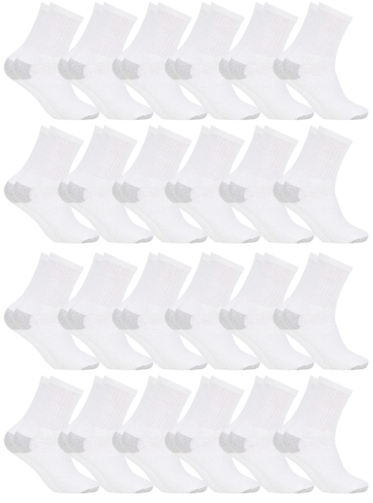 24 Wholesale Women's Cotton Crew Socks, White With Gray Heel Toe, 9-11