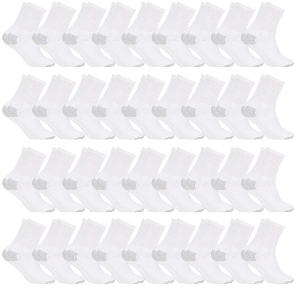 36 Wholesale Women's Cotton Crew Socks, White With Gray Heel Toe, 9-11