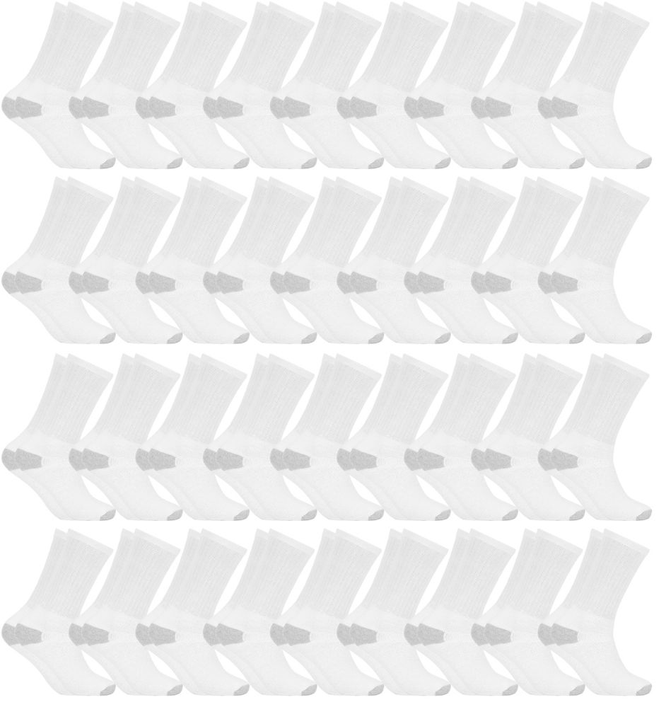 36 Pairs of Men's Cotton Crew Socks, White With Gray Heel Toe, Size 10-13
