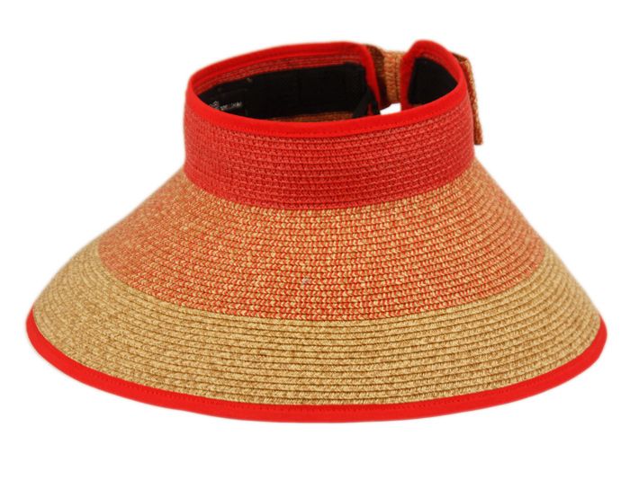 12 Wholesale Packable Braid Paper Straw Visor In Mix Red Color