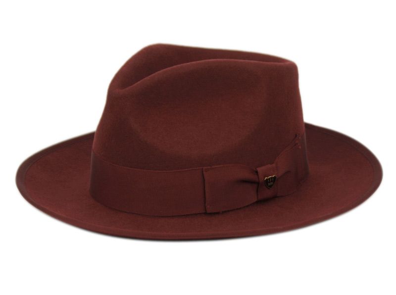 6 Wholesale Richman Brothers Wool Felt Fedora With Grosgrain Band In Burgandy