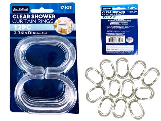 96 Pieces of 12pc Clear Shower Curtain Rings