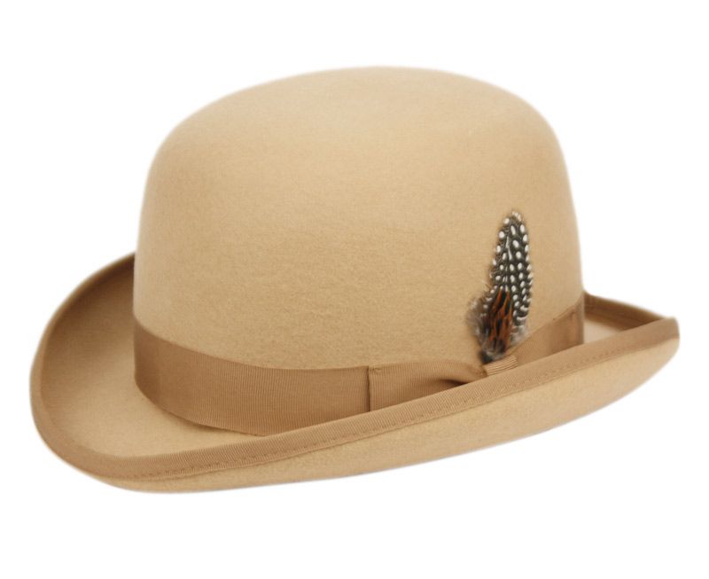 6 Wholesale Round Crown Bowler Felt Hats With Grosgrain Band In Khaki