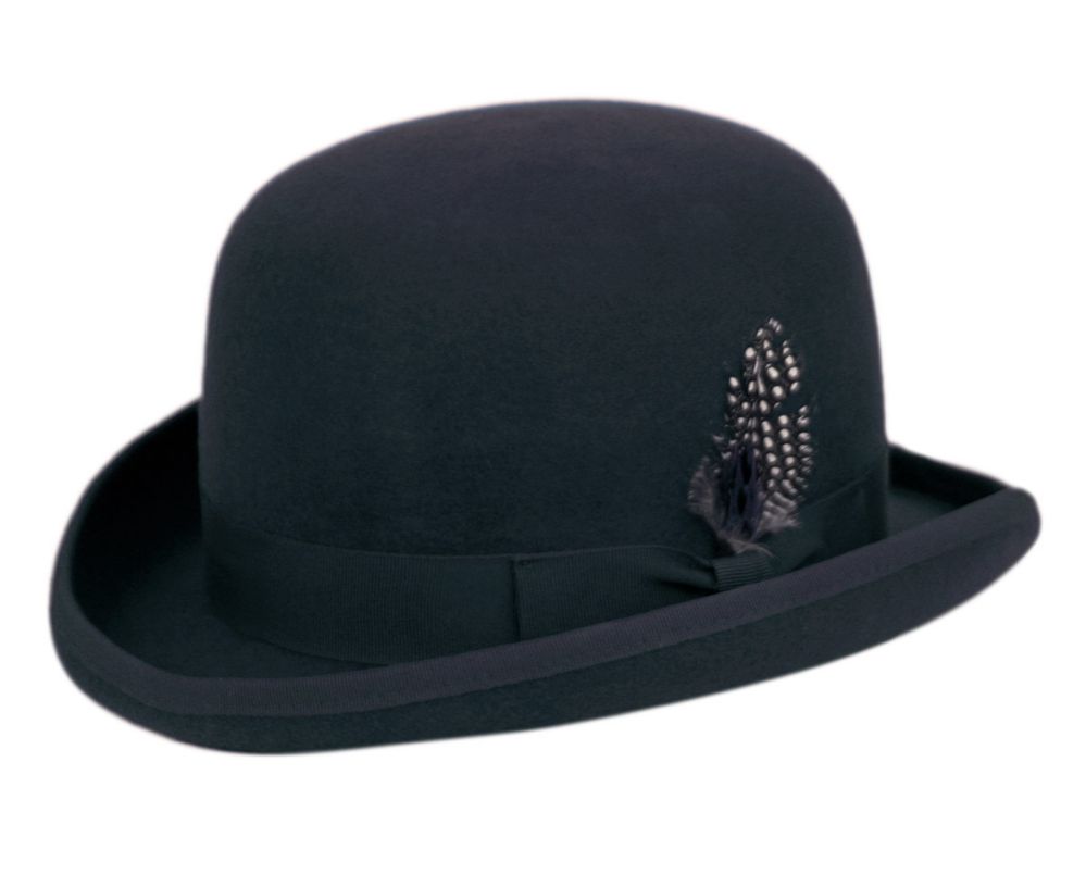 6 Wholesale Round Crown Bowler Felt Hats With Grosgrain Band In Navy
