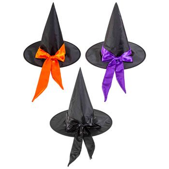 24 Pieces of Witch Hat Adult W/satin Ribbon & Bow 3ast Ribbon Color 15in Dia Ht/jhook