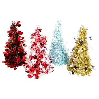 24 Pieces of Christmas Tree Tinsel Cone 10in 4ast W/xmas Icons Xmas ht