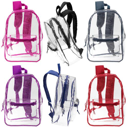 24 Wholesale 17" Transparent Backpack In Assorted Colors