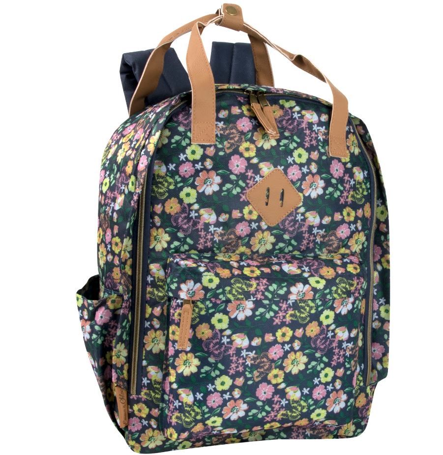 24 Pieces of Floral Print 17 Inch Twin Handle Squared Backpack