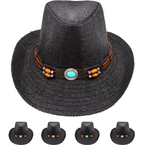24 Pieces of Black Paper Straw Unisex Western Cowboy Hat