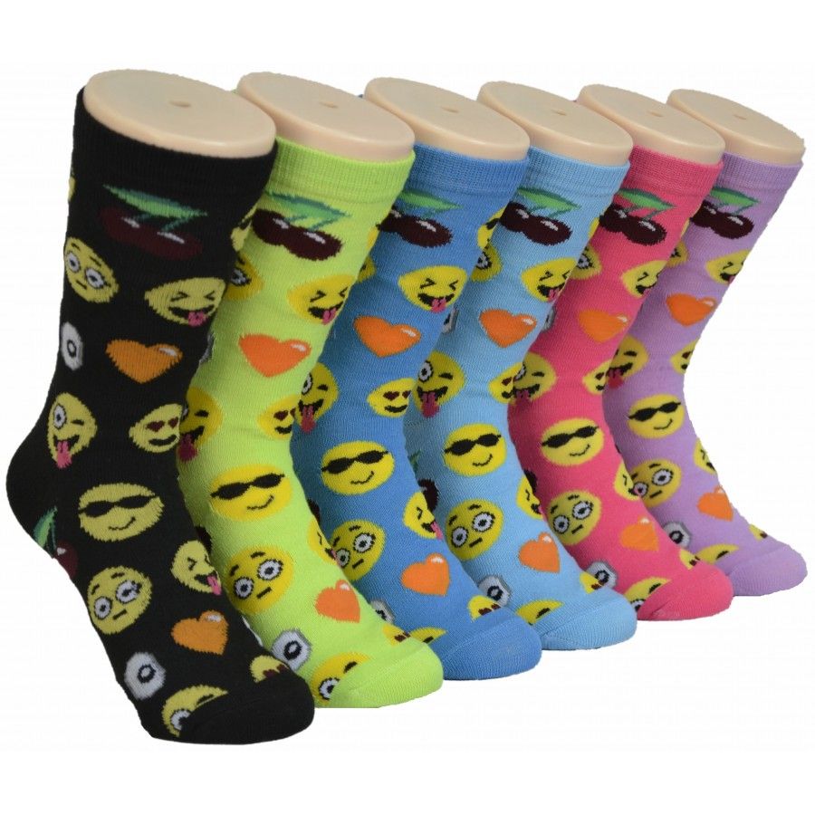 360 Wholesale Ladies Assorted Emoji Crew Socks Size 9-11