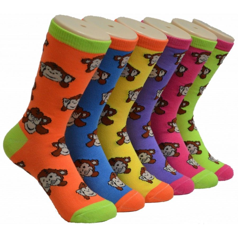 360 Wholesale Ladies Assorted Monkey Printed Crew Socks Size 9-11