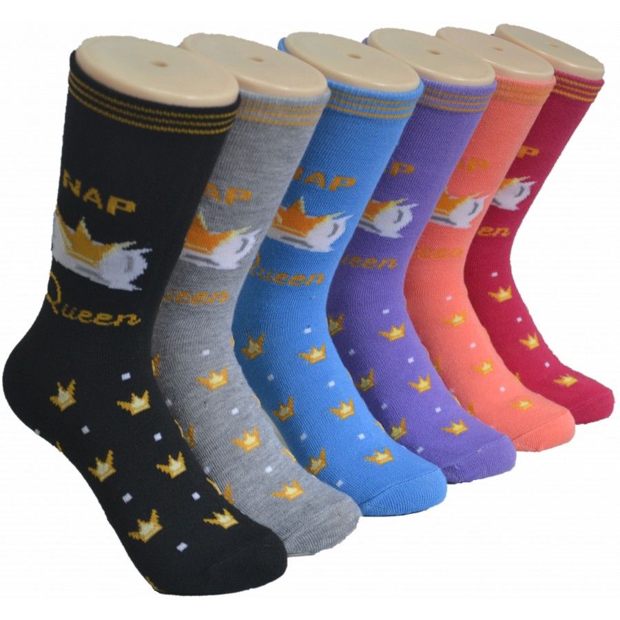 360 Wholesale Ladies Assorted Fun Colorful Printed Crew Socks Size 9-11