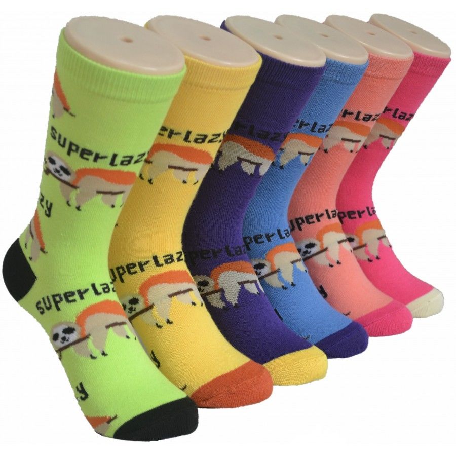 360 Pairs of Ladies Assorted Fun Super Lazy Printed Crew Socks Size 9-11