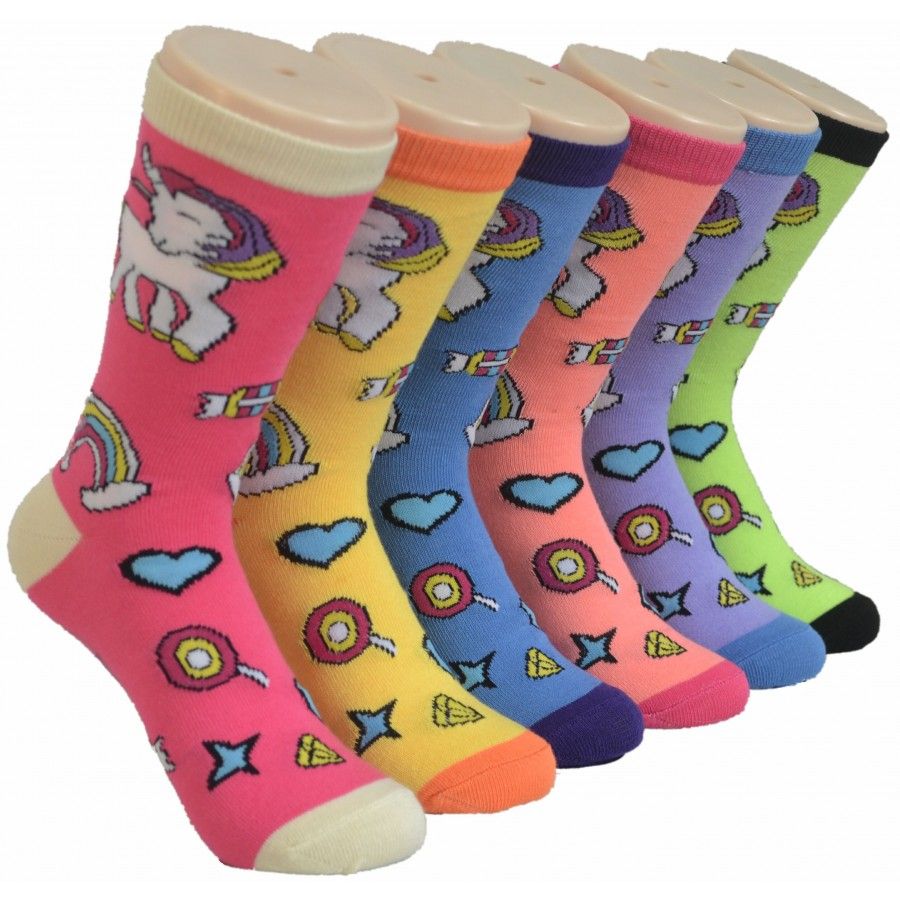 360 Pairs of Ladies Assorted Fun Unicorn Printed Crew Socks Size 9-11