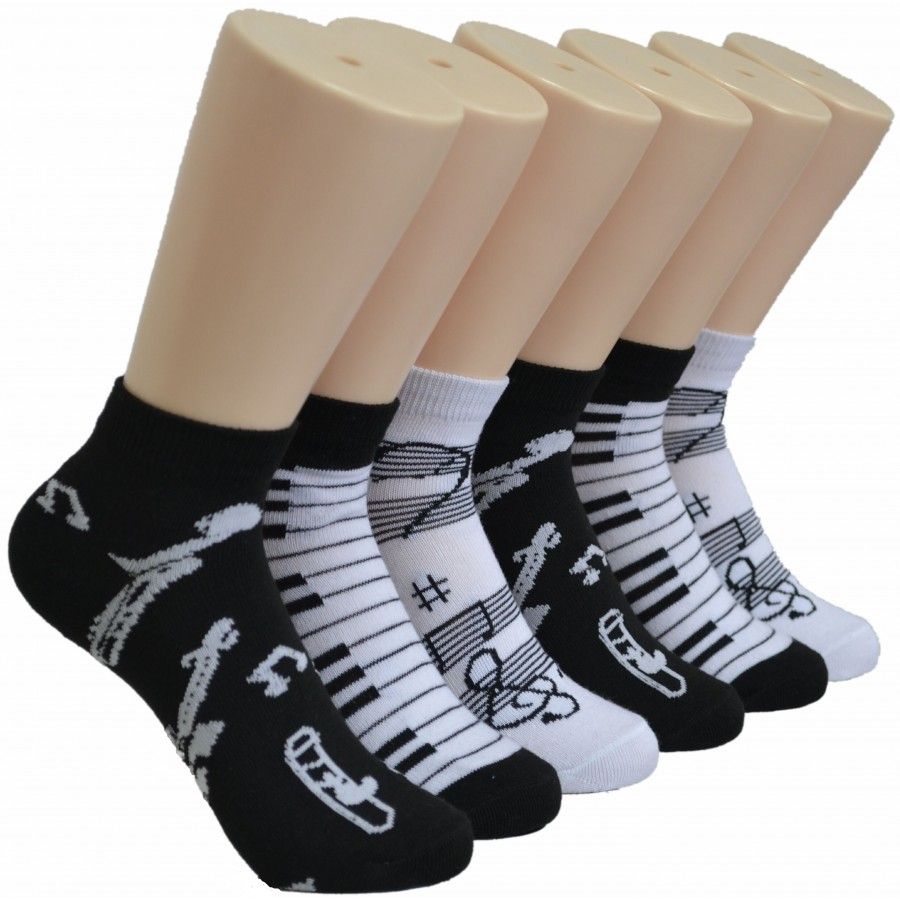 480 Pairs of Women's Black White Music Notes Piano Keys Instruments Ankle Low Cut Socks