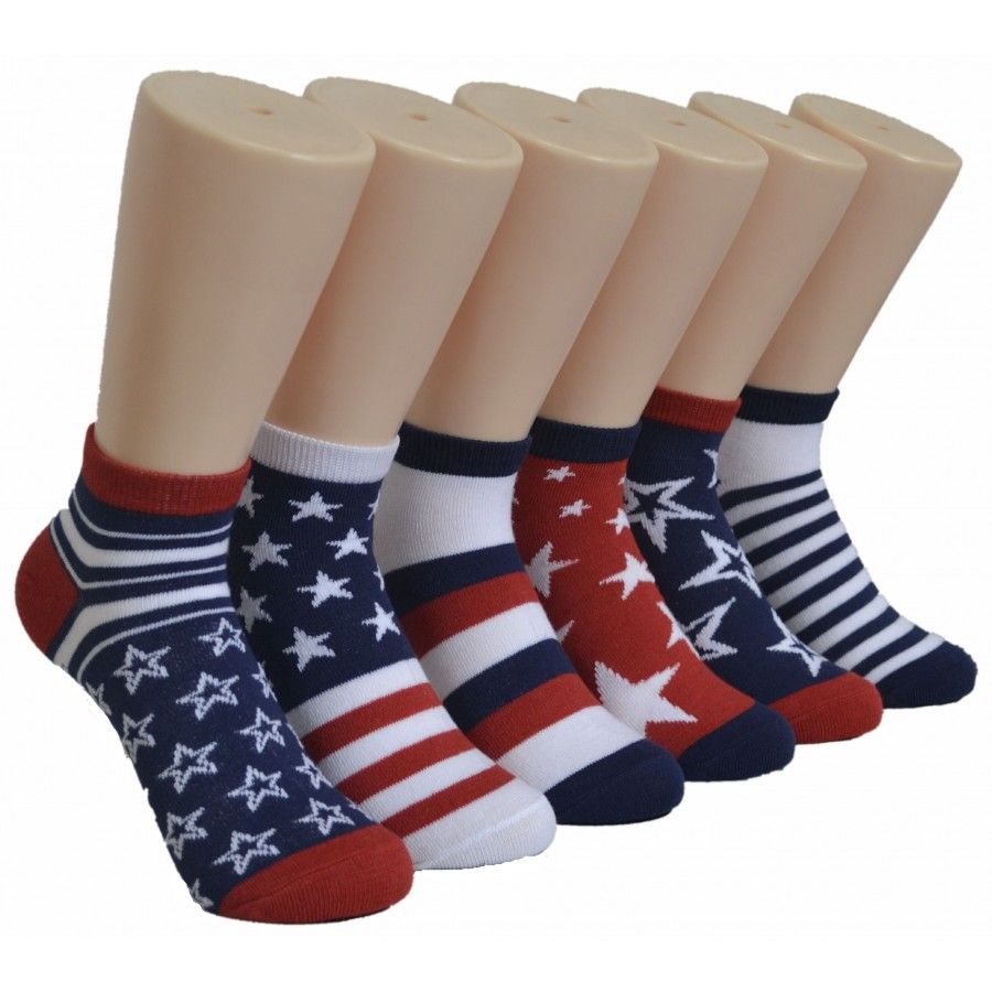 480 Wholesale Women's American Flag Ankle Low Cut Socks