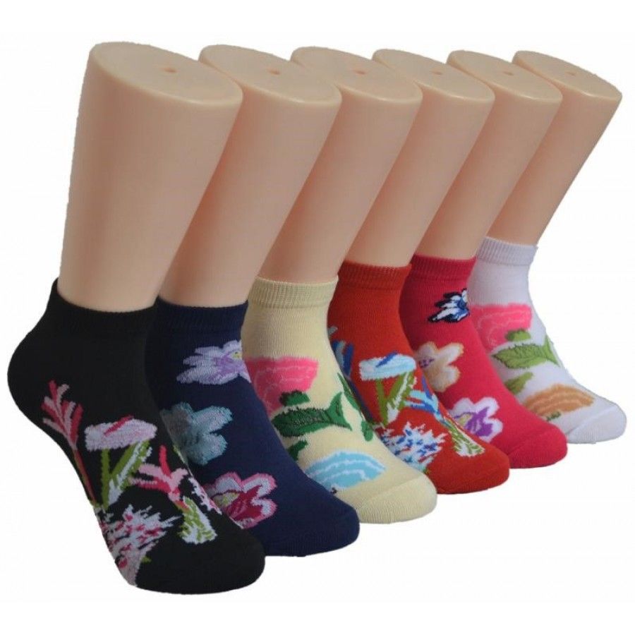 480 Wholesale Women's Fun Colorful Floral Printed Ankle Low Cut Socks