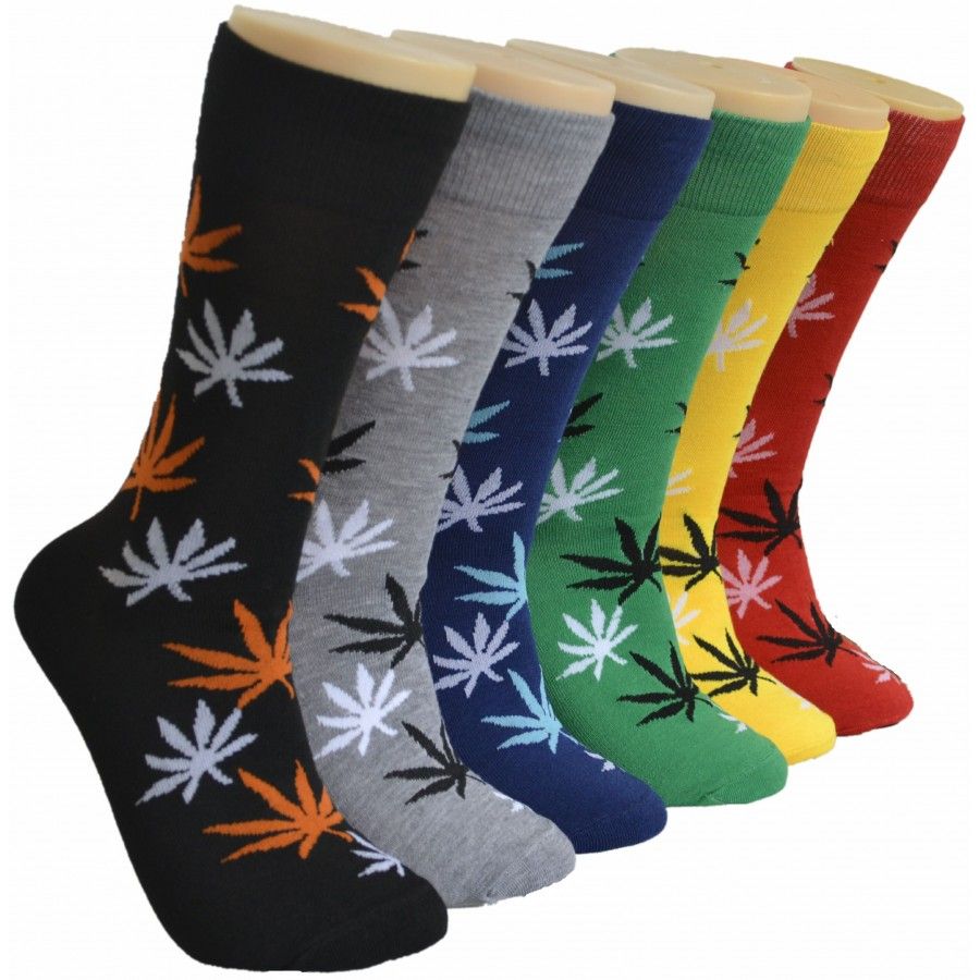 288 Pairs Men's Novelty Socks In Leaf Print - Mens Dress Sock