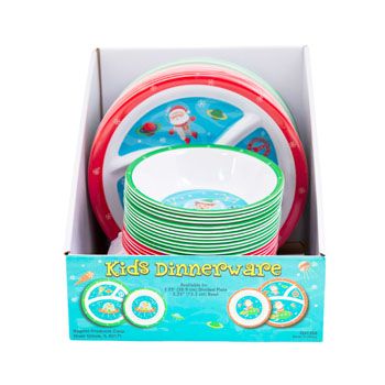 48 pieces of Dinnerware Kids Christmas 2 Ast 8.25in Plate/5.25in Bowl 48pc Pdq Santa/elf