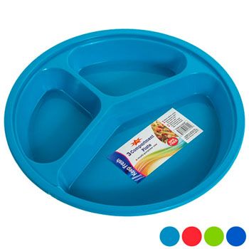 48 pieces of Plate 3 Compartment 2pk 4 Colors In Pdq