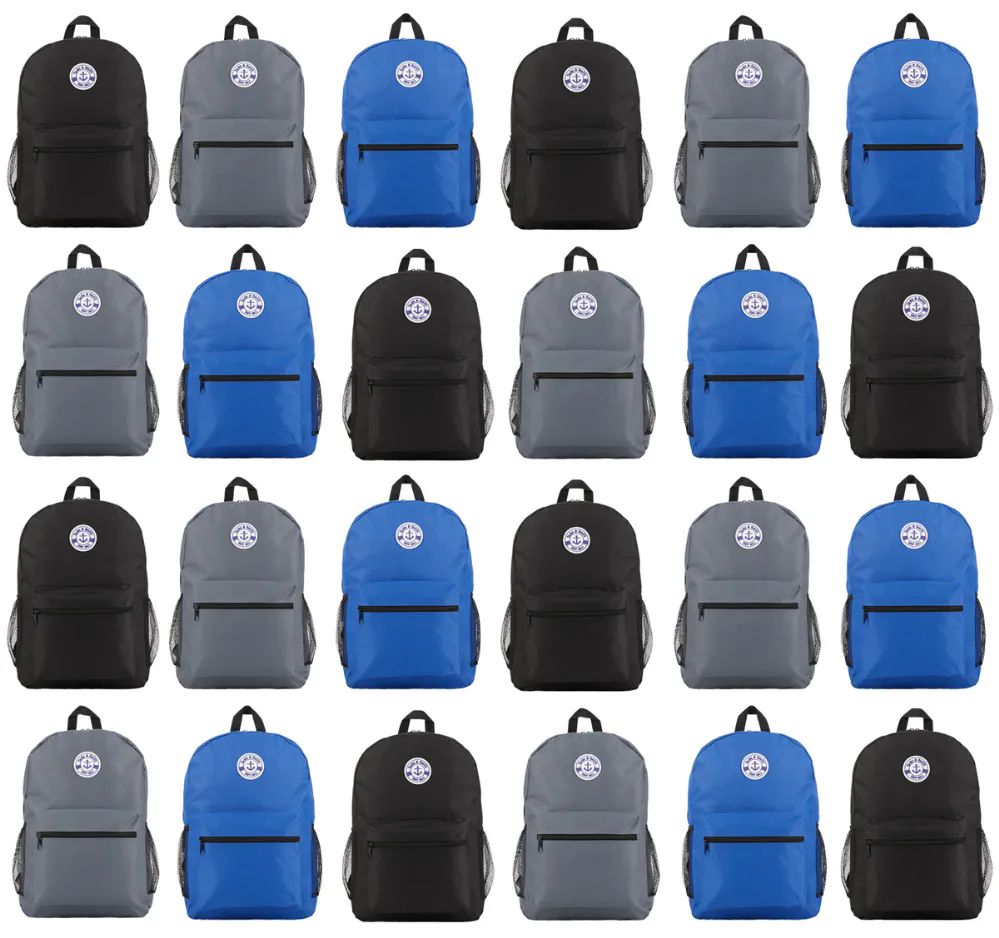 24 Pieces of Yacht & Smith 17inch Back Pack Boys With Mesh Side Pockets , Water Resistant