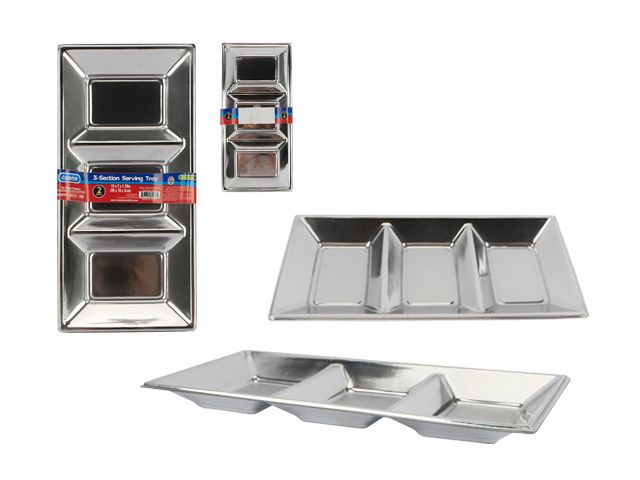 72 Pieces of 2 Piece 3 Section Serving Tray In Silver