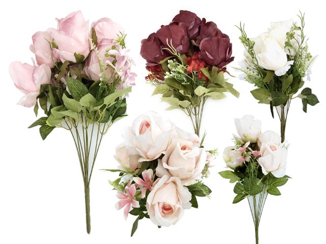 24 Pieces of Rose 6 Flower Bouquet Assorted Color