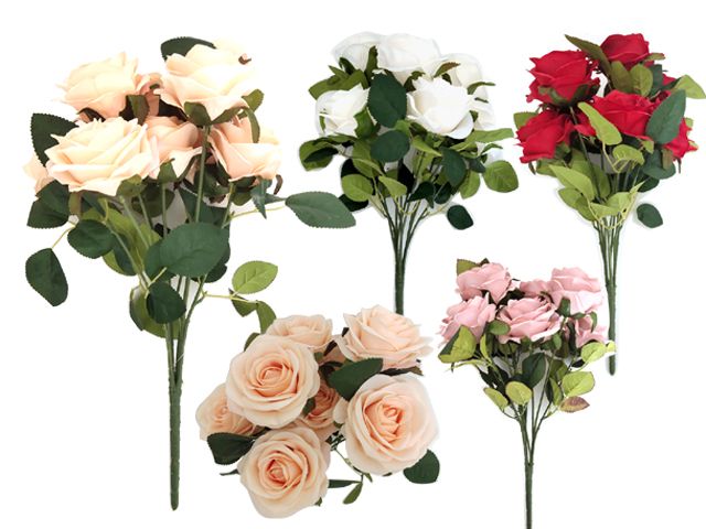 24 Pieces of Rose 10 Flower Bouquet Assorted Colors