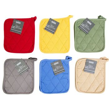 72 Wholesale Pot Holders 2pk 7x8 6assorted Colors, Green,black,red,grey,tan,blue