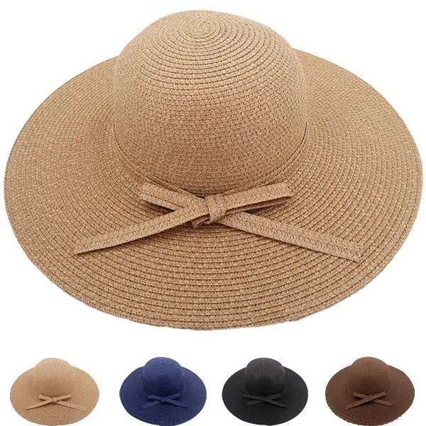 36 Wholesale Woman Wide Brim Floppy Summer Straw Hat Adjustable Size
