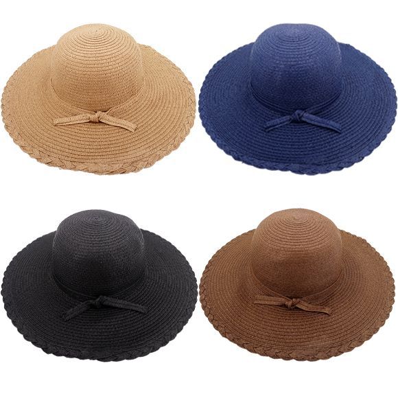 36 Wholesale Woman Wide Brim Floppy Summer Straw Hat Adjustable Size