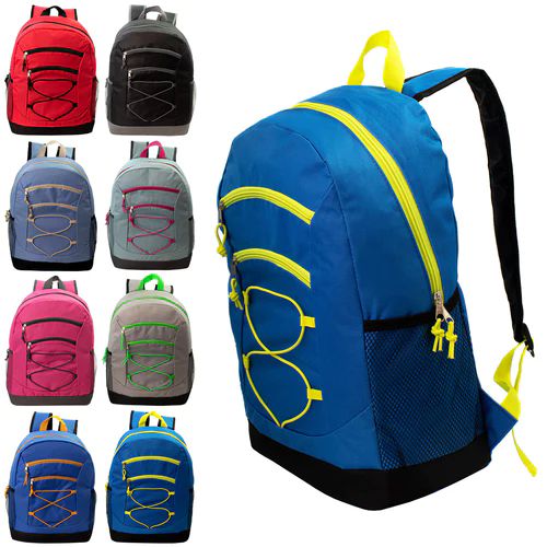 24 Pieces of 17 Inch Bungee Wholesale Backpack In Assorted Colors