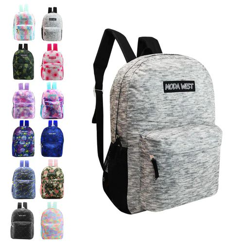 24 Pieces of 17 Inch Classic Wholesale Backpack In Assorted Prints