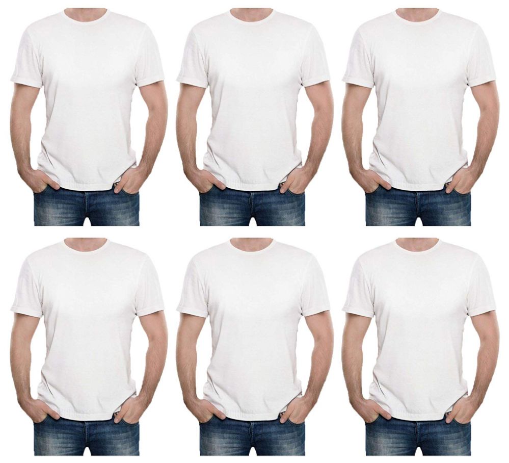 6 Wholesale Men's Cotton Short Sleeve T-Shirt Size Large - White