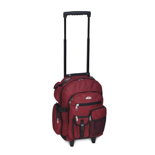 6 Pieces Deluxe Wheeled Backpack In Burgandy - Backpacks 18" or Larger