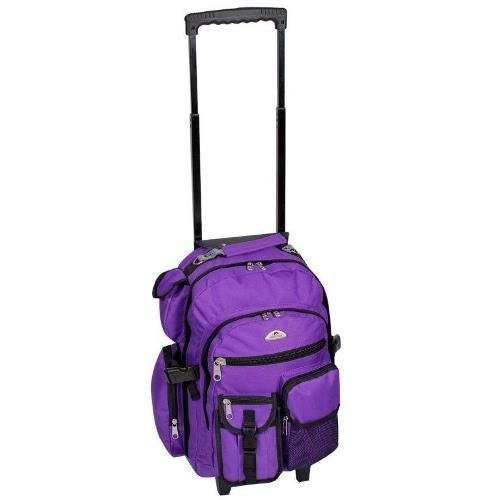 6 Wholesale Deluxe Wheeled Backpack In Purple