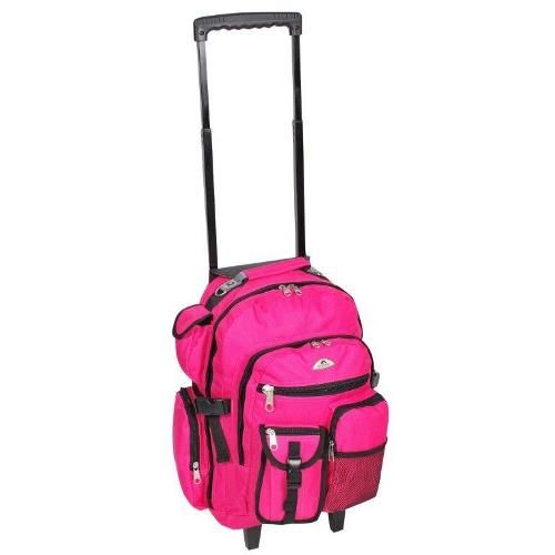6 Pieces Deluxe Wheeled Backpack In Hot Pink - Backpacks 18" or Larger