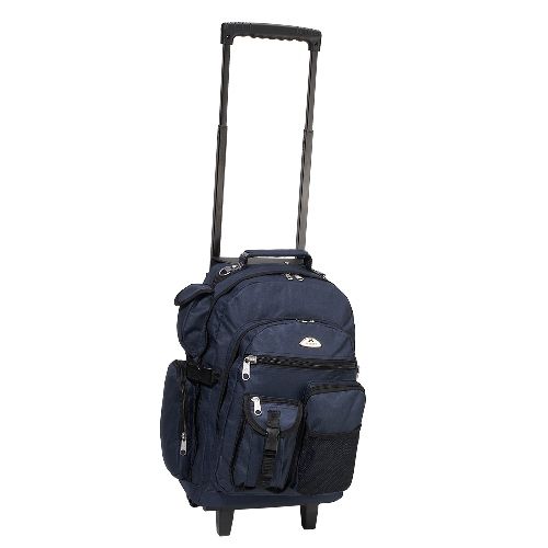 6 Wholesale Deluxe Wheeled Backpack In Navy