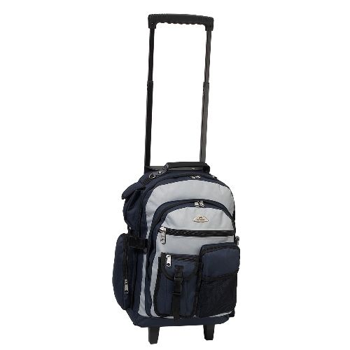 6 Pieces Deluxe Wheeled Backpack In Navy Gray - Backpacks 18" or Larger