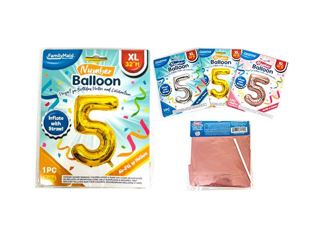 288 Pieces of 5 Number Balloon 32 Inches High Gold, Silver, Rose Gold