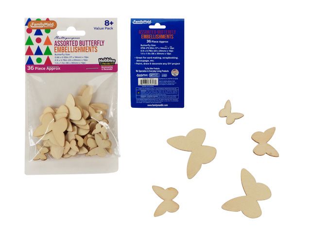 288 Pieces of Wood Embellishments Butterfly