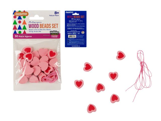288 Pieces of Wood Beads Set 30pc Hearts
