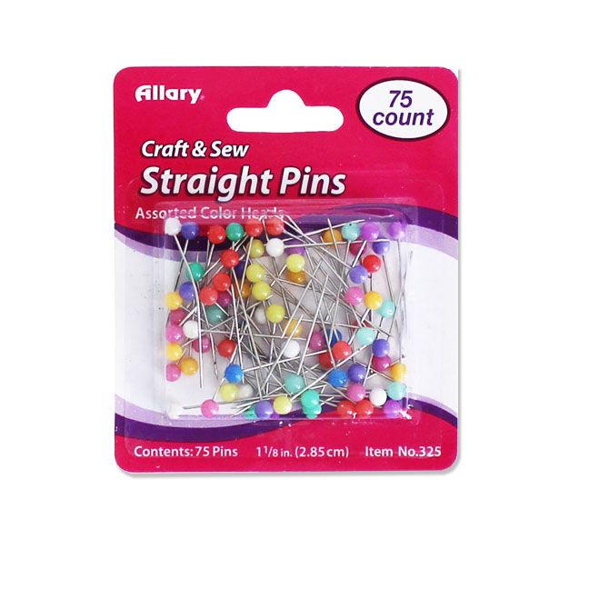 144 Wholesale Straight Pins, Color Heads, 1-1/8", 75 Ct.